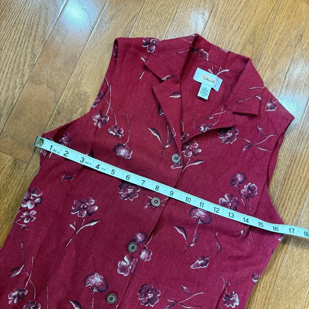 VTG Talbots Floral Button Maxi Collar Linen Sleeveless Dress Womens 6 Red 90s - Picture 5 of 6